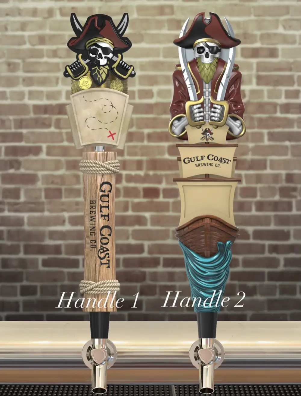 Pirate-themed wine bottles showcase the creative Sarasota beer company style of Gulf Coast Brewing Company.